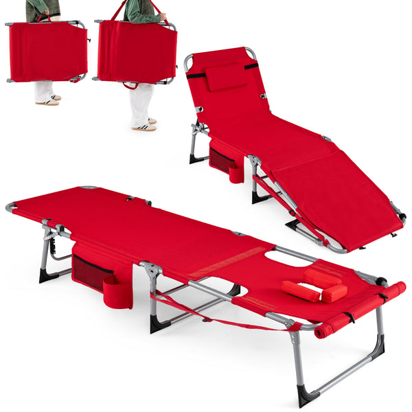 Face hole with U-shaped padding ensures comfortable lying face down<br>Arm openings provide additional relaxation during sunbathing<br>Face hole cover maintains cleanliness and offers more versatility<br>4-level adjustable backrest offers customizable rec