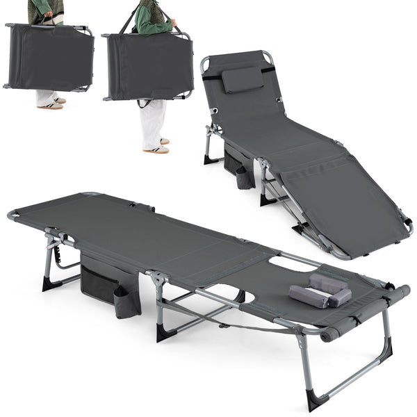Face hole with U-shaped padding ensures comfortable lying face down<br>Arm openings provide additional relaxation during sunbathing<br>Face hole cover maintains cleanliness and offers more versatility<br>4-level adjustable backrest offers customizable rec
