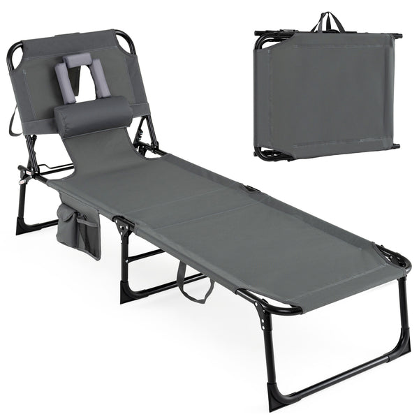 4-position adjustable back customized for different postures<br>2 footrest positions with flexible joints for more coziness<br>Built-in face hole and arm holes for face-down position<br>Removable head pillow enhances the comfort of lying<br>Folding chair 