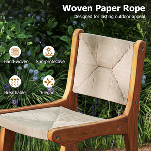 Designed for lasting outdoor appeal with hand-woven paper rope Provide a breathable seating experience for added comfort Its sun-protective feature ensures long-lasting performance Provide exceptional strength and natural beauty with solid teak wood Hold 