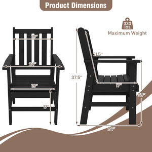 -Constructed of premium HDPE material that is easy-to-maintain and anti-cracking -Reclined high backrest helps you relax your body -Contoured seat provides support for your hips and thighs -Wide armrests allow you to comfortably rest your arms -Stainless 