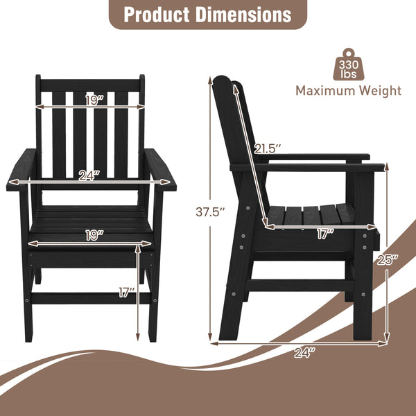 -Constructed of premium HDPE material that is easy-to-maintain and anti-cracking -Reclined high backrest helps you relax your body -Contoured seat provides support for your hips and thighs -Wide armrests allow you to comfortably rest your arms -Stainless 