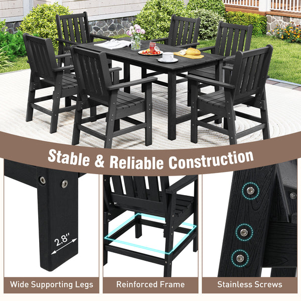 -Constructed of premium HDPE material that is easy-to-maintain and anti-cracking -Reclined high backrest helps you relax your body -Contoured seat provides support for your hips and thighs -Wide armrests allow you to comfortably rest your arms -Stainless 