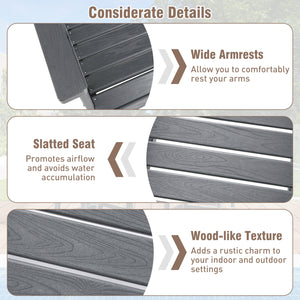 -Constructed of premium HDPE material that is easy-to-maintain and anti-cracking -Reclined high backrest helps you relax your body -Contoured seat provides support for your hips and thighs -Wide armrests allow you to comfortably rest your arms -Stainless 