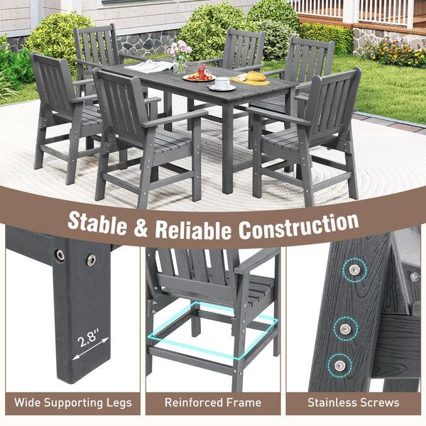-Constructed of premium HDPE material that is easy-to-maintain and anti-cracking -Reclined high backrest helps you relax your body -Contoured seat provides support for your hips and thighs -Wide armrests allow you to comfortably rest your arms -Stainless 
