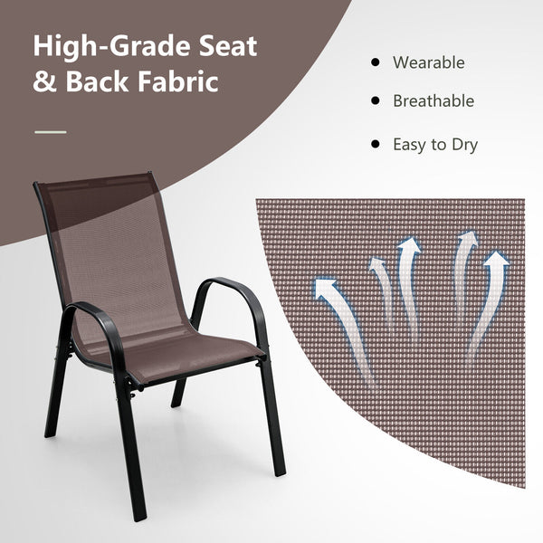 Stackable design for space-saving<br>Lightweight structure for easy movement<br>Fit your body curve perfectly with incline backrest and wide seat<br>Ergonomic armrest for arm relaxation<br>High-quality fabric for breathability and fast drying<br>Hold up t