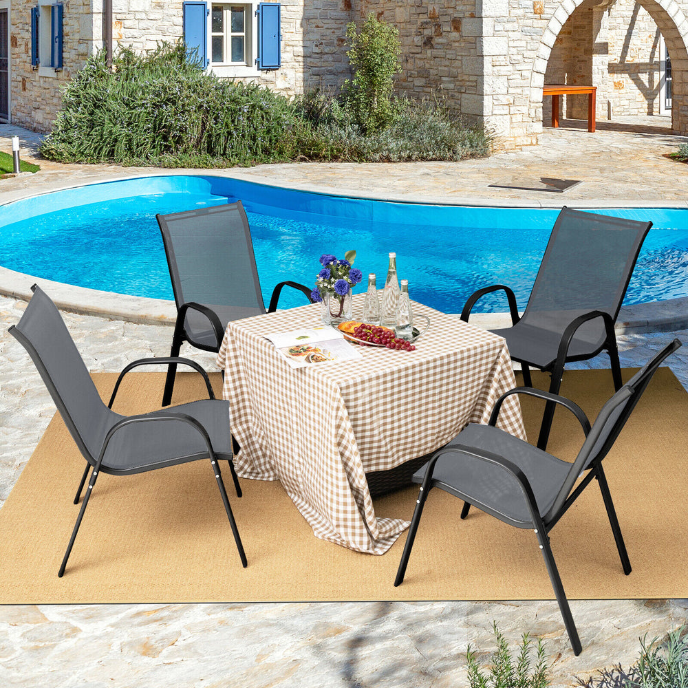 Stackable design for space-saving<br>Lightweight structure for easy movement<br>Fit your body curve perfectly with incline backrest and wide seat<br>Ergonomic armrest for arm relaxation<br>High-quality fabric for breathability and fast drying<br>Hold up t