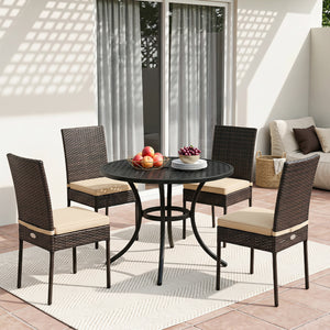 Soft to sit on thanks to the comfortable and removable cushions <br>Avoid cushions being moved with fixed ropes <br>All the covers can be detached for easy cleaning <br>Please take cushions back home if it rains <br>Durable black PE rattan for weather res