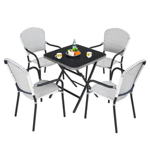 Are you bothered to find a comfortable outdoor furniture set? These set of 4 outdoor rattan dining chairs are the perfect solution for you! Â  These stacking chairs are a great addition to different outdoor places  such as poolside  garden  backyard and p