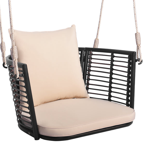Cozy to sit with soft seat and back cushions<br>Relax yourself by swinging back and forth <br>Rustproof and stable metal frame for high stability<br>Elegant PE rattan is also durable to sue<br>Ideal for backyard  porch  garden  etc.<br>Sturdy hanging rope