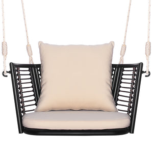 Cozy to sit with soft seat and back cushions<br>Relax yourself by swinging back and forth <br>Rustproof and stable metal frame for high stability<br>Elegant PE rattan is also durable to sue<br>Ideal for backyard  porch  garden  etc.<br>Sturdy hanging rope