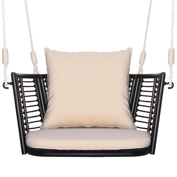 Cozy to sit with soft seat and back cushions<br>Relax yourself by swinging back and forth <br>Rustproof and stable metal frame for high stability<br>Elegant PE rattan is also durable to sue<br>Ideal for backyard  porch  garden  etc.<br>Sturdy hanging rope