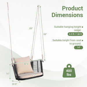 Cozy to sit with soft seat and back cushions<br>Relax yourself by swinging back and forth <br>Rustproof and stable metal frame for high stability<br>Elegant PE rattan is also durable to sue<br>Ideal for backyard  porch  garden  etc.<br>Sturdy hanging rope