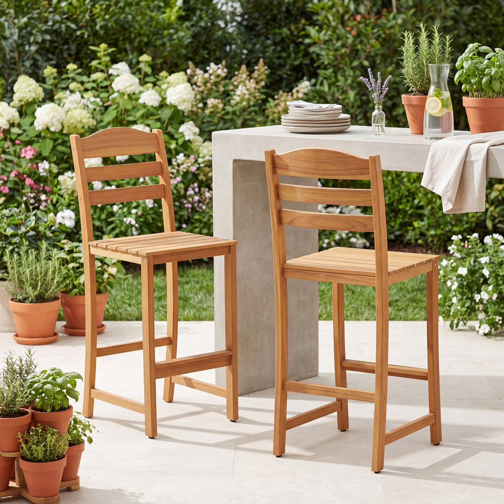 Solid acacia wood frame to create a reliable outdoor seating<br>Reinforced high strength structure loads up to 800 lbs<br>Slatted seat and back with better airflow on warm days<br>Curved backrest promotes relaxation and natural posture<br>Built-in footres