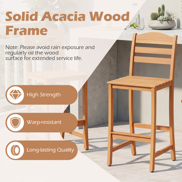 Solid acacia wood frame to create a reliable outdoor seating<br>Reinforced high strength structure loads up to 800 lbs<br>Slatted seat and back with better airflow on warm days<br>Curved backrest promotes relaxation and natural posture<br>Built-in footres