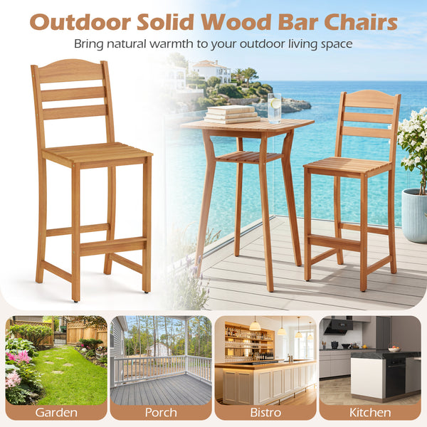 Solid acacia wood frame to create a reliable outdoor seating<br>Reinforced high strength structure loads up to 800 lbs<br>Slatted seat and back with better airflow on warm days<br>Curved backrest promotes relaxation and natural posture<br>Built-in footres