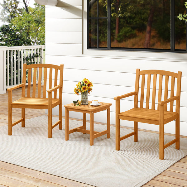 Built to last for long service life with solid acacia wood<br>Relieve spinal stress with inclined backrest<br>Offer great arm support with built-in armrests<br>Wide slatted seat for ventilated comfort<br>Enhanced robustness with thick boards and reinforce