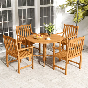 Built to last for long service life with solid acacia wood<br>Relieve spinal stress with inclined backrest<br>Offer great arm support with built-in armrests<br>Wide slatted seat for ventilated comfort<br>Enhanced robustness with thick boards and reinforce