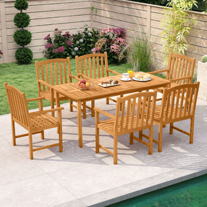Built to last for long service life with solid acacia wood<br>Relieve spinal stress with inclined backrest<br>Offer great arm support with built-in armrests<br>Wide slatted seat for ventilated comfort<br>Enhanced robustness with thick boards and reinforce