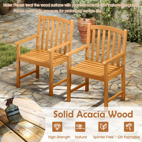 Built to last for long service life with solid acacia wood<br>Relieve spinal stress with inclined backrest<br>Offer great arm support with built-in armrests<br>Wide slatted seat for ventilated comfort<br>Enhanced robustness with thick boards and reinforce
