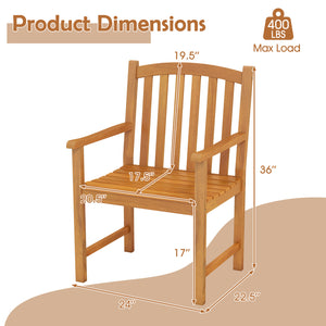 Built to last for long service life with solid acacia wood<br>Relieve spinal stress with inclined backrest<br>Offer great arm support with built-in armrests<br>Wide slatted seat for ventilated comfort<br>Enhanced robustness with thick boards and reinforce