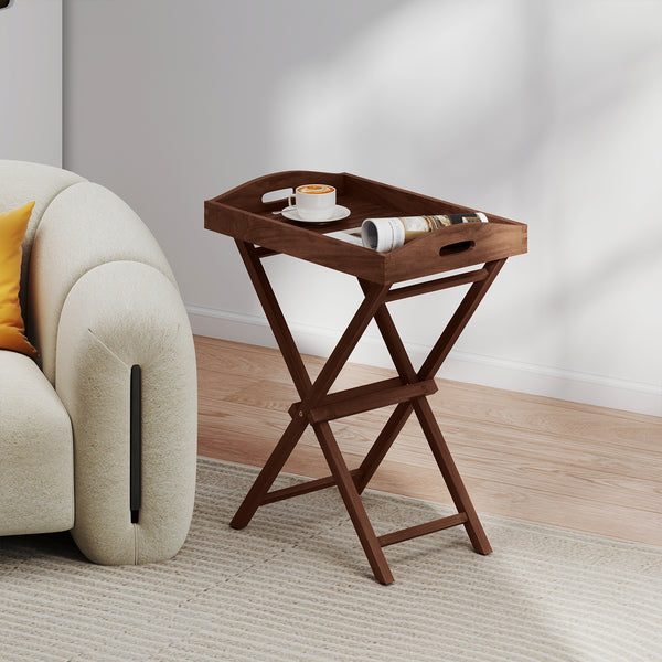 Selected teak wood is crack-resistant and built-to-last<br>Natural grain and sleek finish goes well with outdoor settings<br>Removable serving tray allows for flexible use<br>Convenient cut-out handles make it easy to pick up the tray<br>Foldable and port
