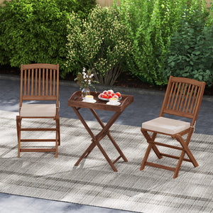 Selected teak wood is crack-resistant and built-to-last<br>Natural grain and sleek finish goes well with outdoor settings<br>Removable serving tray allows for flexible use<br>Convenient cut-out handles make it easy to pick up the tray<br>Foldable and port