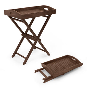 Selected teak wood is crack-resistant and built-to-last<br>Natural grain and sleek finish goes well with outdoor settings<br>Removable serving tray allows for flexible use<br>Convenient cut-out handles make it easy to pick up the tray<br>Foldable and port