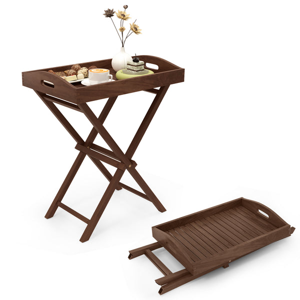 Selected teak wood is crack-resistant and built-to-last<br>Natural grain and sleek finish goes well with outdoor settings<br>Removable serving tray allows for flexible use<br>Convenient cut-out handles make it easy to pick up the tray<br>Foldable and port