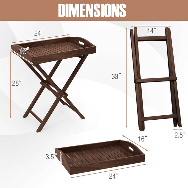 Selected teak wood is crack-resistant and built-to-last<br>Natural grain and sleek finish goes well with outdoor settings<br>Removable serving tray allows for flexible use<br>Convenient cut-out handles make it easy to pick up the tray<br>Foldable and port