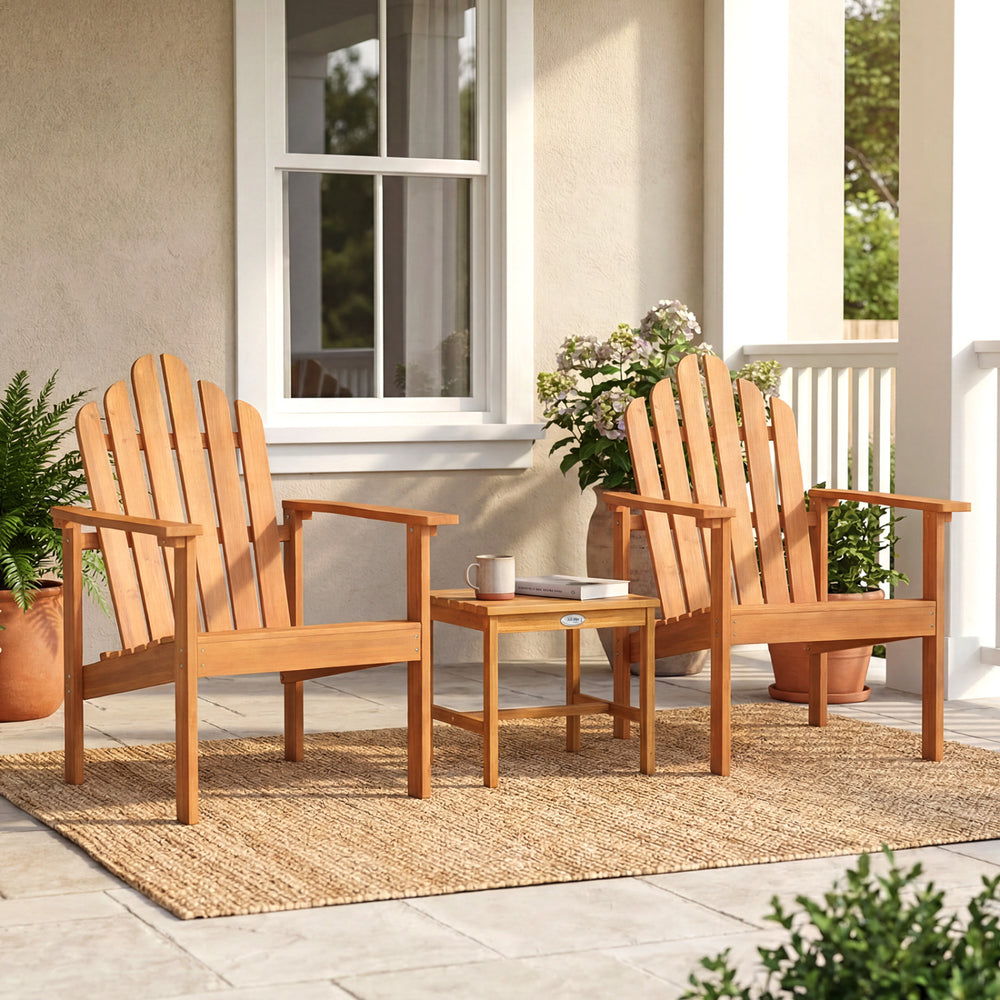 Built to last with natural and sturdy acacia wood <br>Angled backrest for better support during longer sitting <br>Wide armrests enable you to rest and relax your arms <br>More comfortable to sit thanks to a gently sloped seat <br>2 Adirondack chairs stac