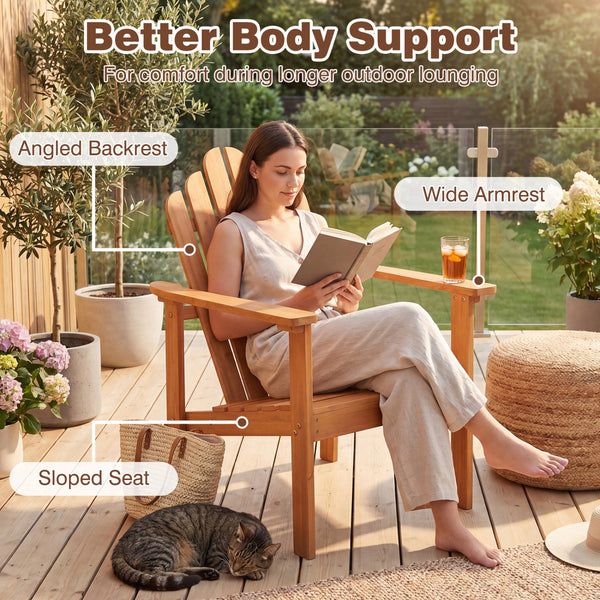 Built to last with natural and sturdy acacia wood <br>Angled backrest for better support during longer sitting <br>Wide armrests enable you to rest and relax your arms <br>More comfortable to sit thanks to a gently sloped seat <br>2 Adirondack chairs stac