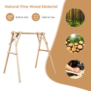 Matches most swings like rope swings  mesh swings  etc<br>High-quality solid wood material consists of a strong and durable stand<br>Suitable for backyard  patio  porch  garden and more<br>A-shaped frame makes the stand more stable<br>Reinforced screws an