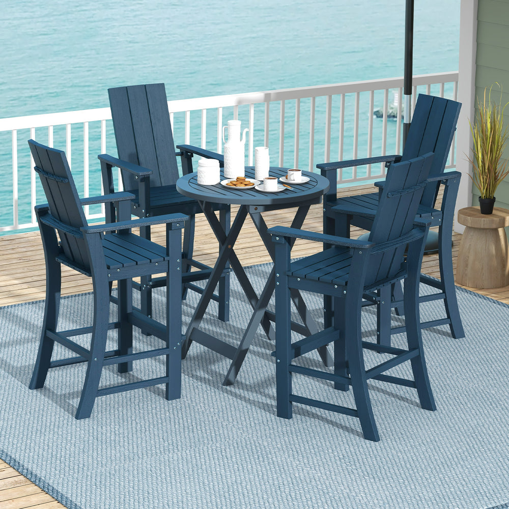 Bar height ardirondack chair matches most outdoor bar tables and counters<br>Ergonomically designed high back chair for maximum seating comfort<br>Reinforced back frame for reliable usage<br>Wide armrests to relax your arms<br>Built-in footrest to provide