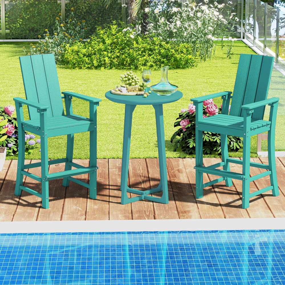 Bar height ardirondack chair matches most outdoor bar tables and counters<br>Ergonomically designed high back chair for maximum seating comfort<br>Reinforced back frame for reliable usage<br>Wide armrests to relax your arms<br>Built-in footrest to provide