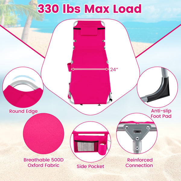 Face hole with U-shaped padding ensures comfortable lying face down<br>Arm openings provide additional relaxation during sunbathing<br>Face hole cover maintains cleanliness and offers more versatility<br>4-level adjustable backrest offers customizable rec