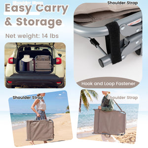 Face hole with U-shaped padding ensures comfortable lying face down<br>Arm openings provide additional relaxation during sunbathing<br>Face hole cover maintains cleanliness and offers more versatility<br>4-level adjustable backrest offers customizable rec