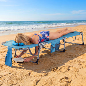 Face and arm slots for comfortable face-down lounging<br>Adjustable backrest ensures personalized reclining positions<br>Compact folding design makes it easy to transport and store<br>Equipped with a carry strap to facilitate mobility<br>Removable pillow 