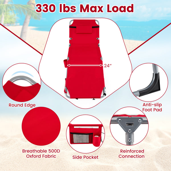 Face hole with U-shaped padding ensures comfortable lying face down<br>Arm openings provide additional relaxation during sunbathing<br>Face hole cover maintains cleanliness and offers more versatility<br>4-level adjustable backrest offers customizable rec
