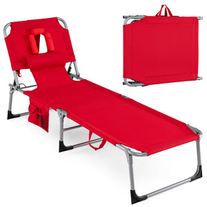 Face and arm slots for comfortable face-down lounging<br>Adjustable backrest ensures personalized reclining positions<br>Compact folding design makes it easy to transport and store<br>Equipped with a carry strap to facilitate mobility<br>Removable pillow 