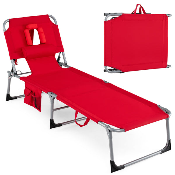 Face and arm slots for comfortable face-down lounging<br>Adjustable backrest ensures personalized reclining positions<br>Compact folding design makes it easy to transport and store<br>Equipped with a carry strap to facilitate mobility<br>Removable pillow 