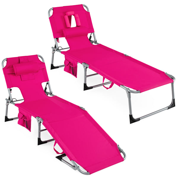 Face and arm slots for comfortable face-down lounging<br>Adjustable backrest ensures personalized reclining positions<br>Compact folding design makes it easy to transport and store<br>Equipped with a carry strap to facilitate mobility<br>Removable pillow 