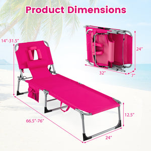Face and arm slots for comfortable face-down lounging<br>Adjustable backrest ensures personalized reclining positions<br>Compact folding design makes it easy to transport and store<br>Equipped with a carry strap to facilitate mobility<br>Removable pillow 