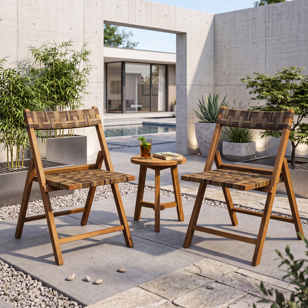 Solid teak construction easily can provide years of reliable support<br>A stable triangular structure for confidently supporting up to 400 pounds<br>Stay breathable and sun-protective with hand-woven PE rattan<br>A 110-degree contoured and angled back ens