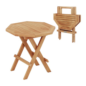 Made of premium teak wood for long-term use<br>X-shaped structure and solid crossbar for higher stability<br>Can be folded into a compact size for space-saving storage<br>9 lbs light weight for easy carrying<br>Slatted tabletop prevents water from pooling