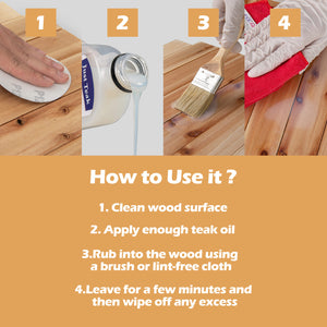 Restore and keep the natural beauty of wood<br>Beautiful finish to enhance the wood grain and color <br>Wood wax oil ensures sun protection and fade resistance <br>Boasts easy application  such as boat decks  fencing  unfinished or bare teak<br>Clear oil 