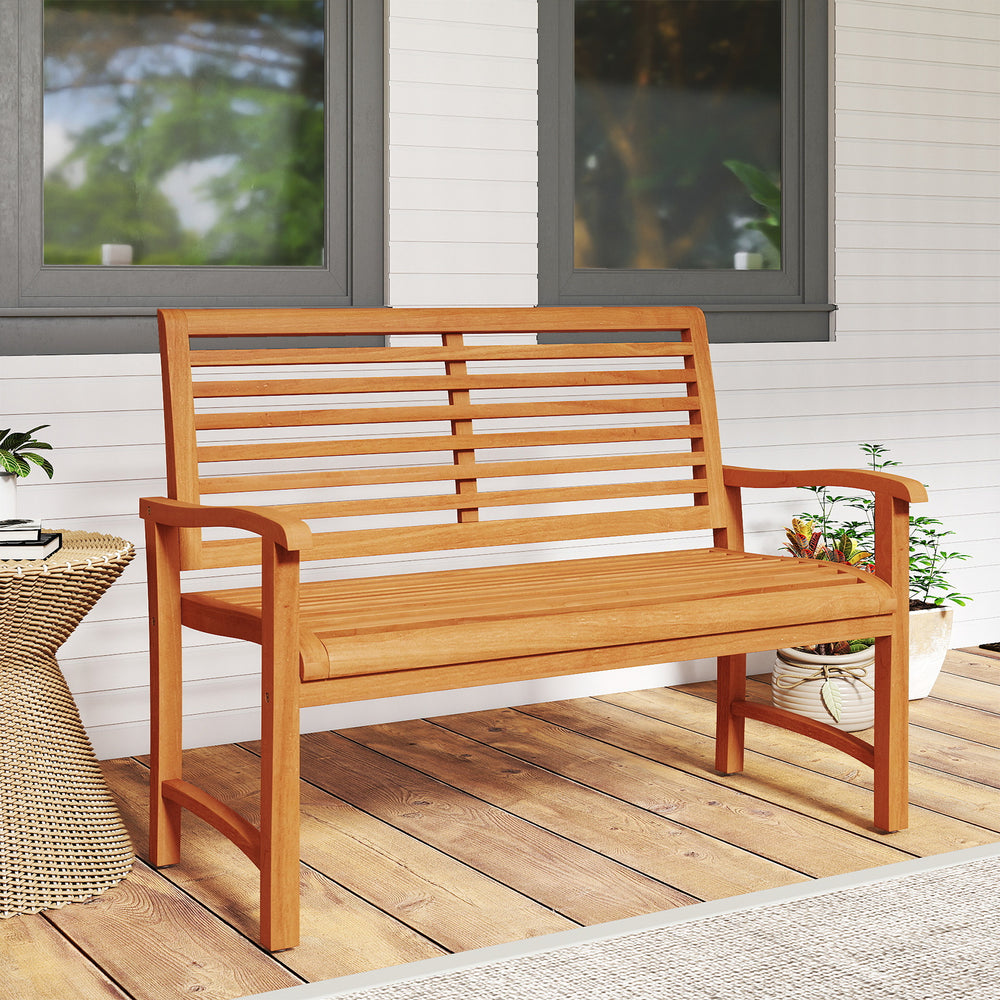 The teak wood combines robust strength with beautiful natural grain<br>Splinter-free surface for a safe and comfortable touch<br>Ensure lasting stability and reliability with sturdy construction<br>Support up to 800 lbs to accommodate 2 people sturdily<br
