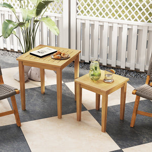 2 side tables can tuck together or separated for versatile arrangement<br>Made of premium teak wood for high stability<br>Firm screw connection strengthens the overall structure<br>Regularly care with oil to prolong the service life of teak wood<br>Natura