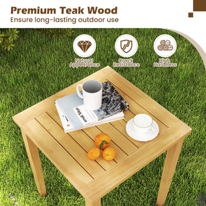 2 side tables can tuck together or separated for versatile arrangement<br>Made of premium teak wood for high stability<br>Firm screw connection strengthens the overall structure<br>Regularly care with oil to prolong the service life of teak wood<br>Natura