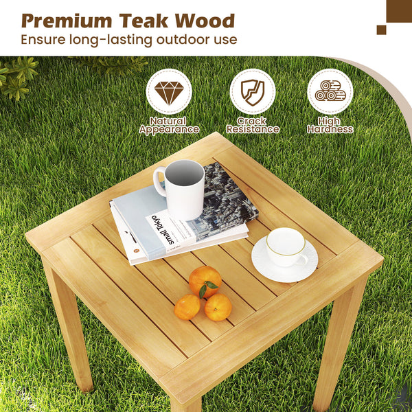 2 side tables can tuck together or separated for versatile arrangement<br>Made of premium teak wood for high stability<br>Firm screw connection strengthens the overall structure<br>Regularly care with oil to prolong the service life of teak wood<br>Natura